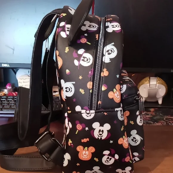 Loungefly Disney Halloween Mickey Backpack - Black, Orange, White - Picture 4 of 8